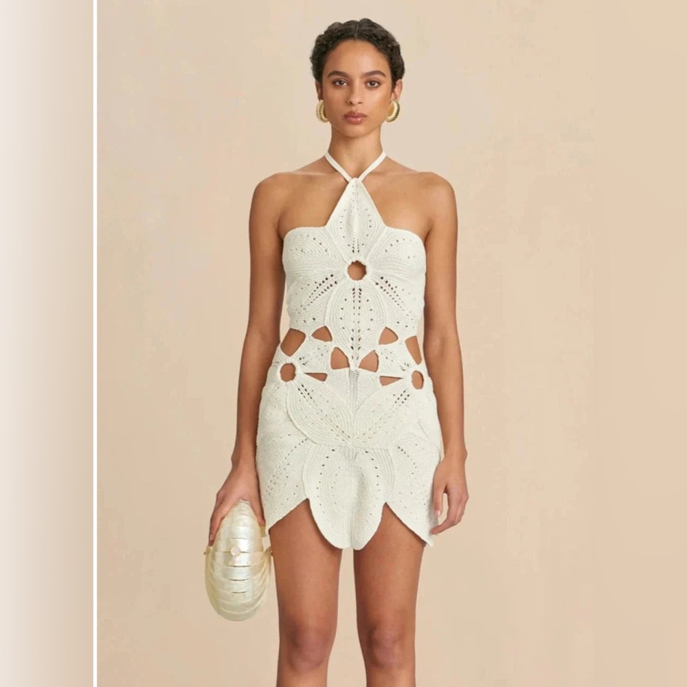 Elegant White Crochet Halter Dress